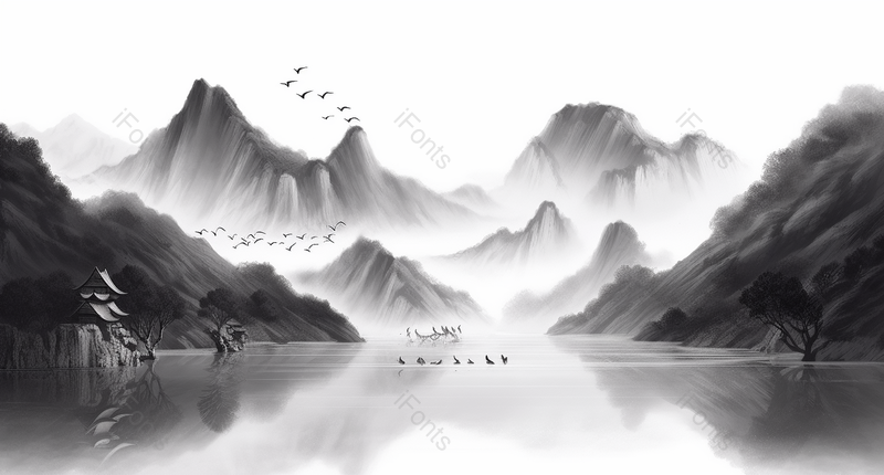 充盛酣畅新中式水墨意境山水画,插画/手绘图,插画/手绘图库,插画/手绘图下载,插画/手绘